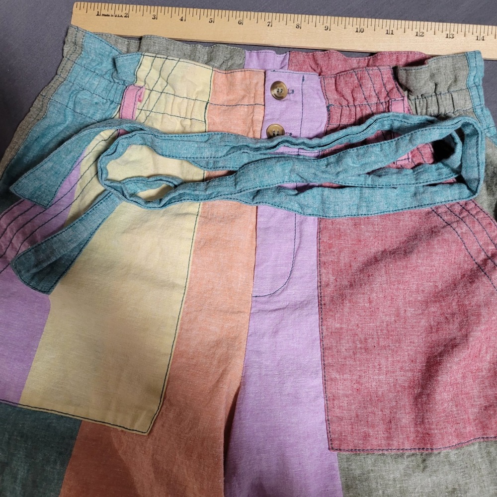 Current Air Patchwork Linen Cotton Belted Wide Le… - image 8